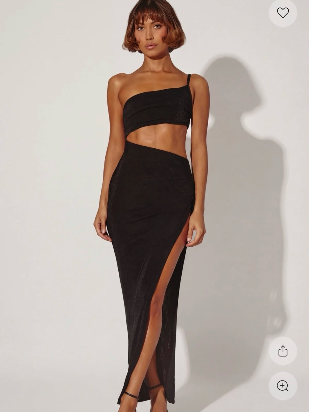 Oh Polly Black One-Shoulder Cutout Maxi Dress with High Slit